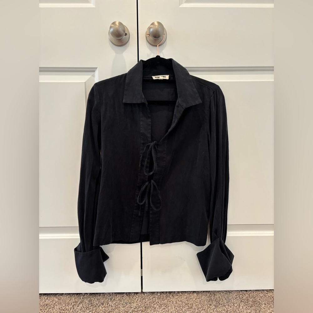 Djerf Avenue Black Bell Sleeve Button Down Shirt